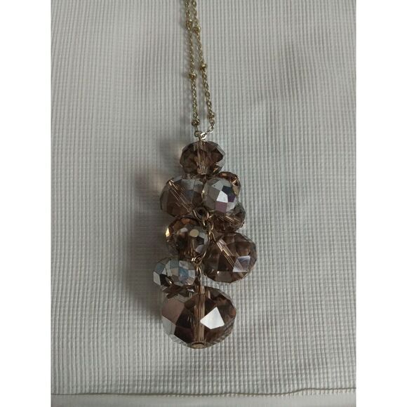 Brown Translucent Glass Beaded Cluster Pendant Gold Toned Cable Chain Necklace - Picture 4 of 10
